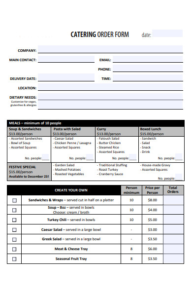 FREE 30+ Catering Order Forms in PDF | MS Word | Excel