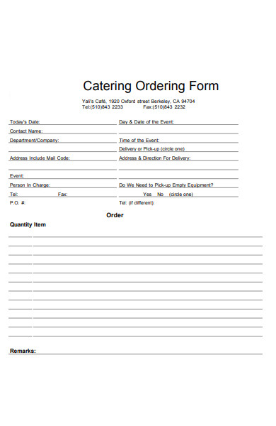 catering order intake form