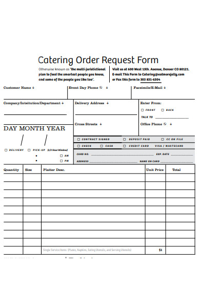 catering order request form