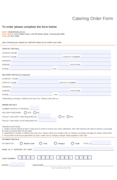 catering payment order form