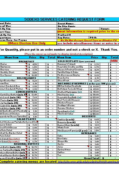 catering service order form