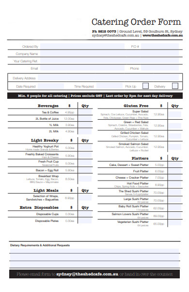 catering services order form