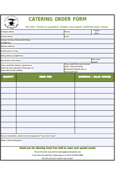 catering tree order form