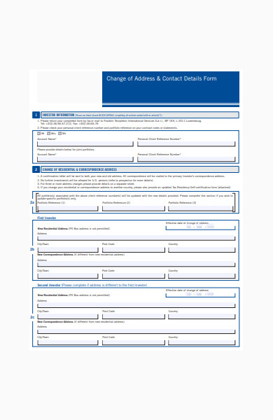 change of address contact form