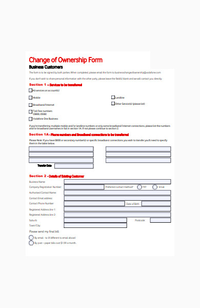 change of business ownership form