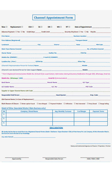 channel appointment form