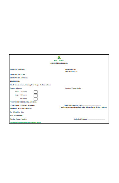 cheque book order form