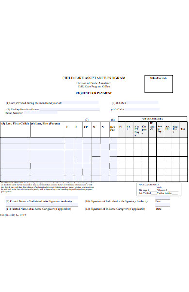 child care payment form