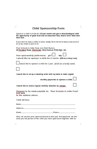 child sponsorship form