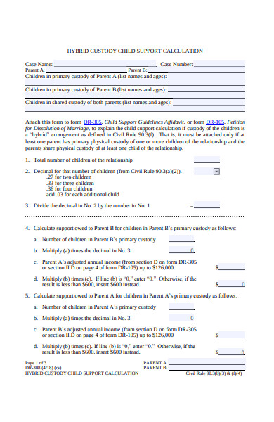 child support calculation form