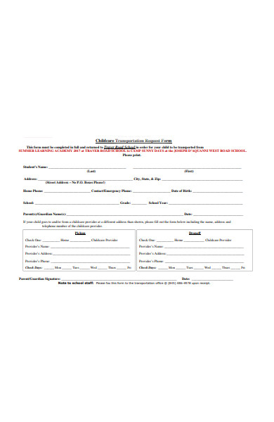 children transportation request form