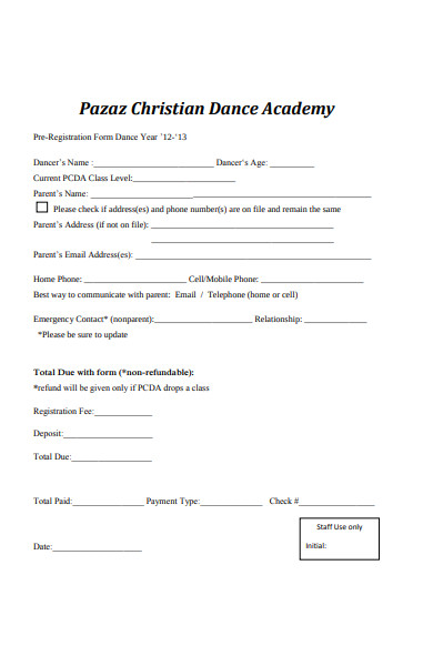 christian dance registration form