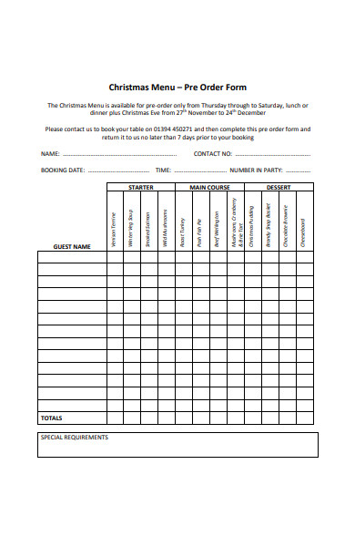 FREE 51  Pre Order Forms in PDF MS Word Excel