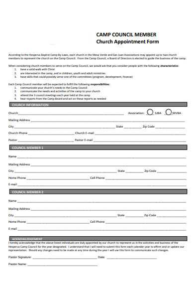church appointment form