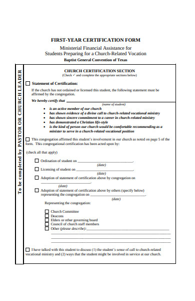 church certification form