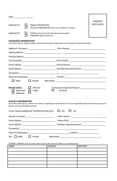 church membership application form
