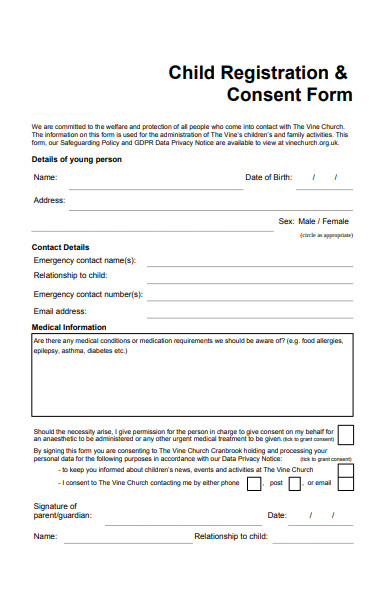 church registration consent form