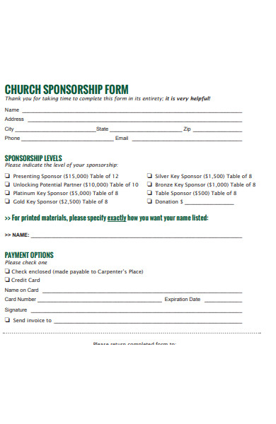 church sponsorship form