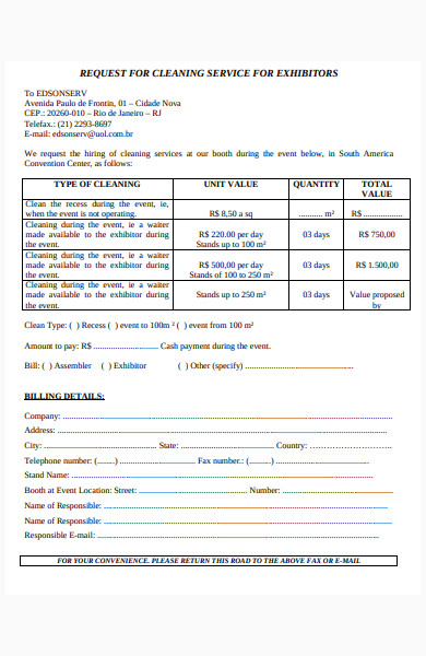 cleaning service form