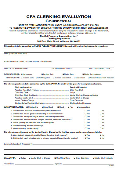 clerk evaluation form