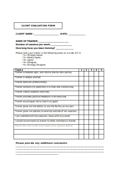 client evaluation forms