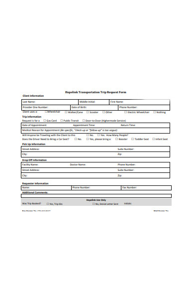 client transportation request form