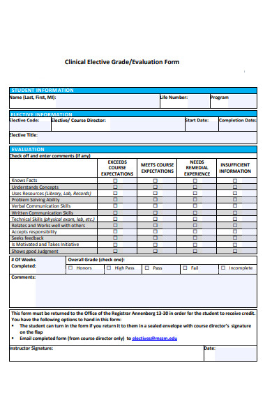 clinical evaluation form