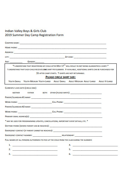club camp registration form