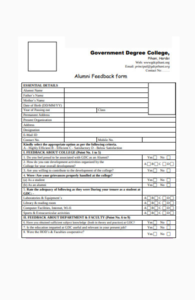 college alumni feedback form