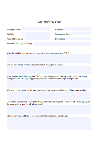 college exit interview form