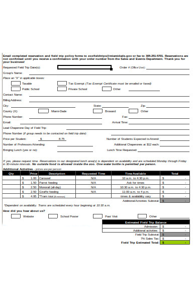 college reservation form