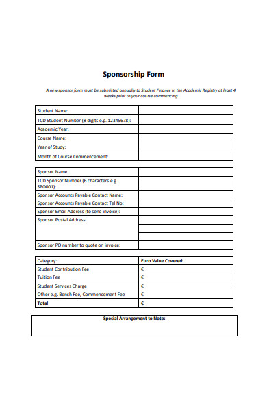 college sponsorship form