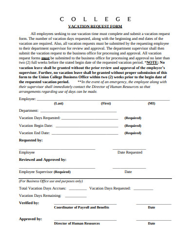college vacation request form
