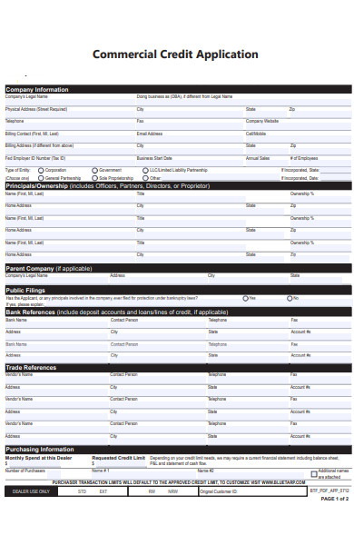 Free 37 Credit Application Forms In Pdf Ms Word Excel 6715