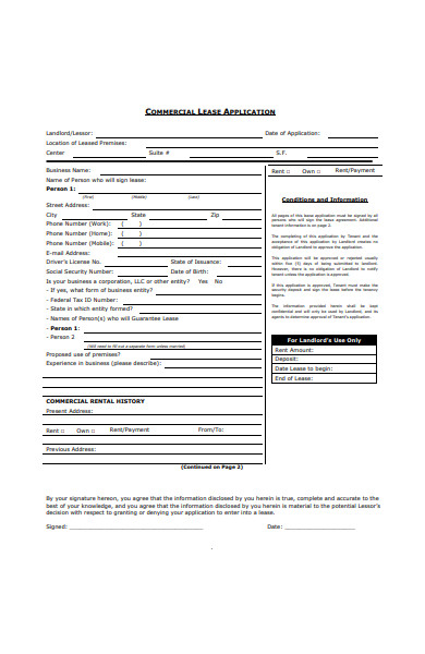commercial rental application form