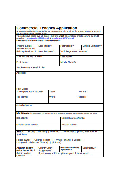 commercial tenancy application form