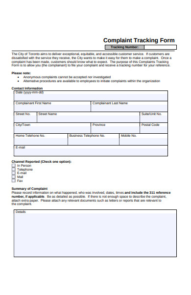 complaint tracking forms
