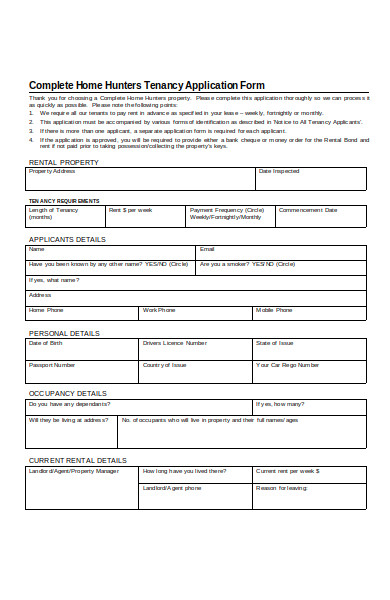 complete tenancy application form