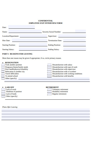 confidential employee exit interview form