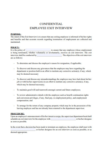 confidential exit interview form