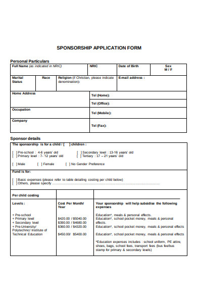 confidential sponsorship application form
