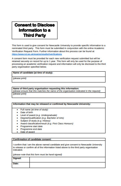 consent disclose to third party form