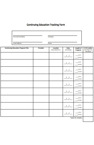 continuing education tracking forms