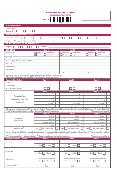 corporate banking form