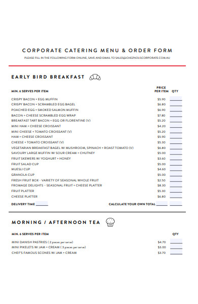 corporate catering order form