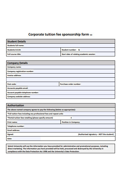 corporate tuition fee sponsorship form