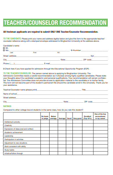 counselor recommendation form