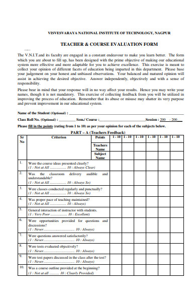 course evaluation forms