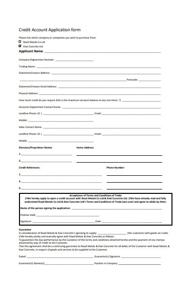 credit account application form