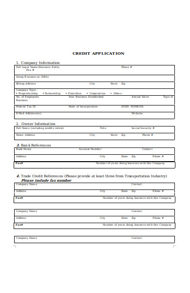 credit application company information form